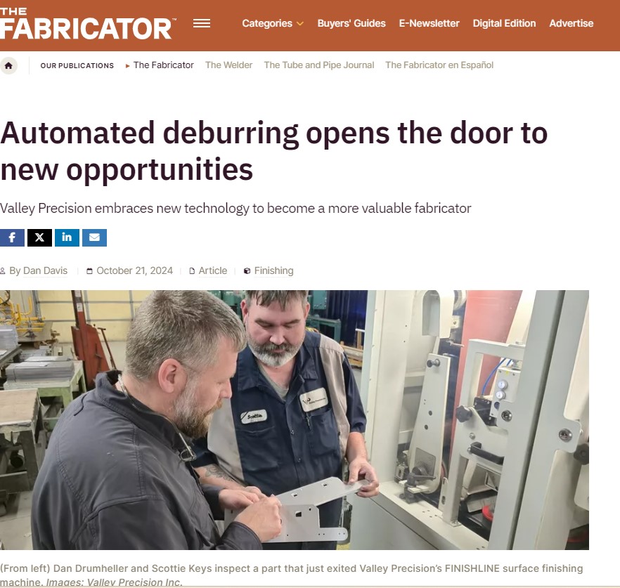 Valley Precision featured in The Fabricator Magazine